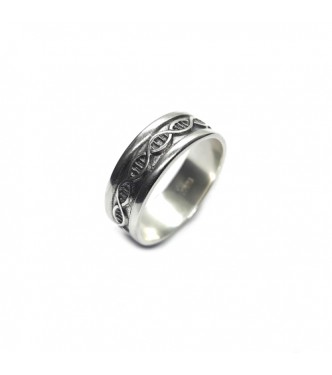 R002220 Handmade Sterling Silver Ring Band DNA 8mm Wide Genuine Solid Stamped 925